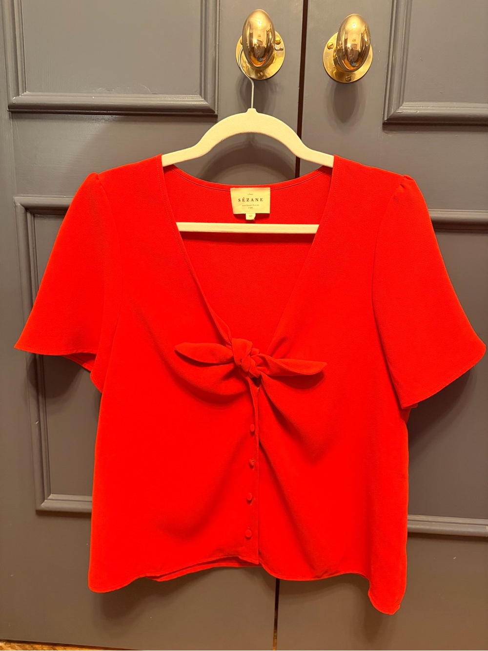 Sezane Elion blouse Tie-Front Short Sleeve Top